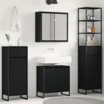 Set de mobilier pentru baie cu raft Stejar Negru Lemn compozit GartenMobel Dekor