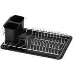 Uscator de vase cu suport tacamuri, din otel cromat, cu tava de scurgere, 40x19x13cm, negru Household NewTrend