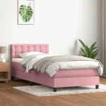 Pat box spring cu saltea, roz, 90x220 cm, catifea GartenMobel Dekor