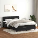 Pat cu arcuri cu saltea și LED, negru, 160x210 cm, catifea GartenMobel Dekor
