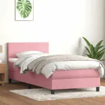 Pat cu arcuri cu saltea și LED, roz, 90x220 cm, catifea GartenMobel Dekor