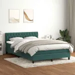 Pat cu arcuri cu saltea și LED, verde închis, 160x210 cm, catifea GartenMobel Dekor