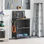 Cărucior pentru unelte cu raft cu roata Negru 65 x 35 x 111 cm GartenMobel Dekor