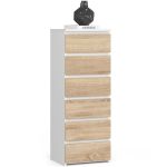 Comoda cu 6 sertare, PAL laminat 16 mm, 40x35x109 cm, alb si stejar sonoma Household NewTrend