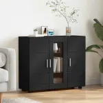 Bufet cu raft cu ușă Negru 55,5 x 29 x 100 cm Lemn compozit GartenMobel Dekor