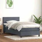 Pat box spring cu saltea, gri închis, 90x220 cm, catifea GartenMobel Dekor