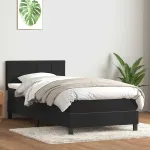 Pat box spring cu saltea, negru, 90x210 cm, catifea GartenMobel Dekor
