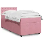 Pat box spring cu saltea, roz, 90x200 cm, catifea GartenMobel Dekor