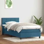 Pat box spring cu saltea, albastru închis, 80x220 cm, catifea GartenMobel Dekor