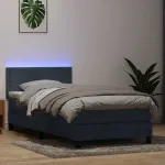 Pat cu arcuri cu saltea și LED, gri închis, 90x220 cm, catifea GartenMobel Dekor