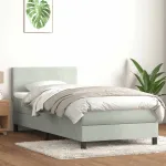 Pat cu arcuri cu saltea și LED, gri deschis, 80x220 cm, catifea GartenMobel Dekor