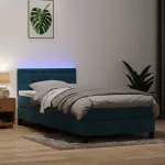 Pat cu arcuri cu saltea și LED, albastru închis, 80x220 cm, catifea GartenMobel Dekor