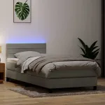 Pat cu arcuri cu saltea și LED, gri deschis, 80x220 cm, catifea GartenMobel Dekor