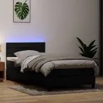 Pat cu arcuri cu saltea și LED, negru, 90x210 cm, catifea GartenMobel Dekor