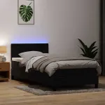 Pat cu arcuri cu saltea și LED, negru, 90x210 cm, catifea GartenMobel Dekor