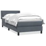 Pat box spring cu saltea, gri închis, 90x220 cm, catifea GartenMobel Dekor