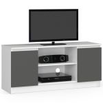 Comoda TV cu 2 usi si o polita, PAL laminat 16 mm, 120x40x55 cm, alb si gri Household NewTrend
