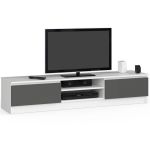 Comoda TV cu 2 usi si rafturi centrale, PAL laminat, 160x40x33 cm, alb si gri Household NewTrend