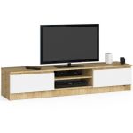 Comoda TV cu 2 usi si rafturi centrale, PAL laminat, 160x40x33 cm, stejar artisan si alb Household NewTrend