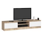 Comoda TV cu 2 usi si rafturi centrale, PAL laminat, 160x40x33 cm, stejar sonoma si alb Household NewTrend