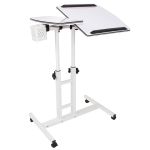 Masuta laptop reglabila cu 2 blaturi acrilice, pe roti cu blocare, 60-90 cm, alb perlat Household NewTrend