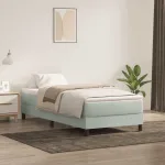 Pat box spring cu saltea, gri deschis, 90x210 cm, catifea GartenMobel Dekor