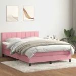 Pat box spring cu saltea, roz, 160x210 cm, catifea GartenMobel Dekor