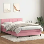 Pat box spring cu saltea, roz, 160x220 cm, catifea GartenMobel Dekor