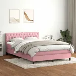 Pat box spring cu saltea, roz, 160x210 cm, catifea GartenMobel Dekor