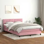 Pat box spring cu saltea, roz, 160x220 cm, catifea GartenMobel Dekor