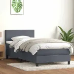 Pat cu arcuri cu saltea și LED, gri închis, 80x220 cm, catifea GartenMobel Dekor