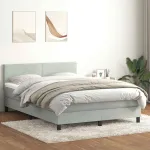 Pat cu arcuri cu saltea și LED, gri deschis, 160x210 cm, catifea GartenMobel Dekor