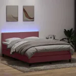 Pat cu arcuri cu saltea și LED, roz, 160x210 cm, catifea GartenMobel Dekor
