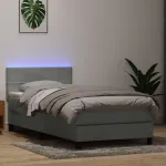 Pat cu arcuri cu saltea și LED, gri deschis, 90x210 cm, catifea GartenMobel Dekor