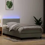 Pat cu arcuri cu saltea și LED, gri deschis, 90x210 cm, catifea GartenMobel Dekor