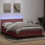Pat cu arcuri cu saltea și LED, roz, 160x220 cm, catifea GartenMobel Dekor