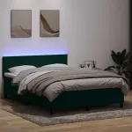 Pat cu arcuri cu saltea și LED, verde închis, 160x220 cm, catifea GartenMobel Dekor