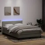Pat cu arcuri cu saltea și LED, gri deschis, 160x220 cm, catifea GartenMobel Dekor
