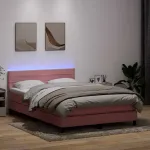 Pat cu arcuri cu saltea și LED, roz, 160x210 cm, catifea GartenMobel Dekor