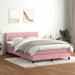 Pat cu arcuri cu saltea și LED, roz, 160x210 cm, catifea GartenMobel Dekor