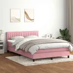 Pat cu arcuri cu saltea și LED, roz, 160x210 cm, catifea GartenMobel Dekor