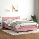Pat cu arcuri cu saltea și LED, roz, 160x220 cm, catifea GartenMobel Dekor
