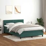 Pat cu arcuri cu saltea și LED, verde închis, 160x220 cm, catifea GartenMobel Dekor