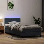 Pat cu arcuri cu saltea și LED, gri închis, 80x220 cm, catifea GartenMobel Dekor