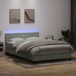 Pat cu arcuri cu saltea și LED, gri deschis, 160x210 cm, catifea GartenMobel Dekor