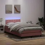 Pat cu arcuri cu saltea și LED, roz, 120x220 cm, catifea GartenMobel Dekor