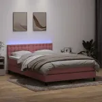 Pat cu arcuri cu saltea și LED, roz, 160x210 cm, catifea GartenMobel Dekor