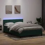 Pat cu arcuri cu saltea și LED, verde închis, 160x220 cm, catifea GartenMobel Dekor