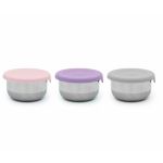 SET 3 RECIPIENTE MINI INOX CU CAPAC SILICON, MELII, ROZ MOV GRI SuperHeroes ToysZone