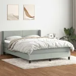Pat box spring cu saltea, gri deschis, 160x210 cm, catifea GartenMobel Dekor